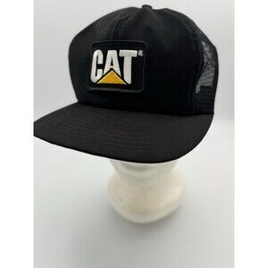 Vintage Cat Caterpillar Patch Snapback Trucker Hat Cap Tonkin USA Made Black
